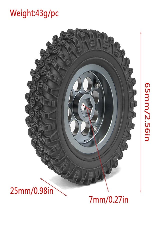 مجموعة من 4 إطارات عجلات Beadlock مقاس 1.3 بوصة، محور عجلة Beadlock من الألومنيوم مقاس 1.3 بوصة وإطارات مطاطية ملونة مقاس 65 مم/2.56 بوصة لسيارات الزحف التي تعمل بالتحكم عن بعد بمقياس 1/18 TRX4M و1/24 SCX24 FCX24 (إطارات سوداء + محور عجلة أحمر). - Image 4